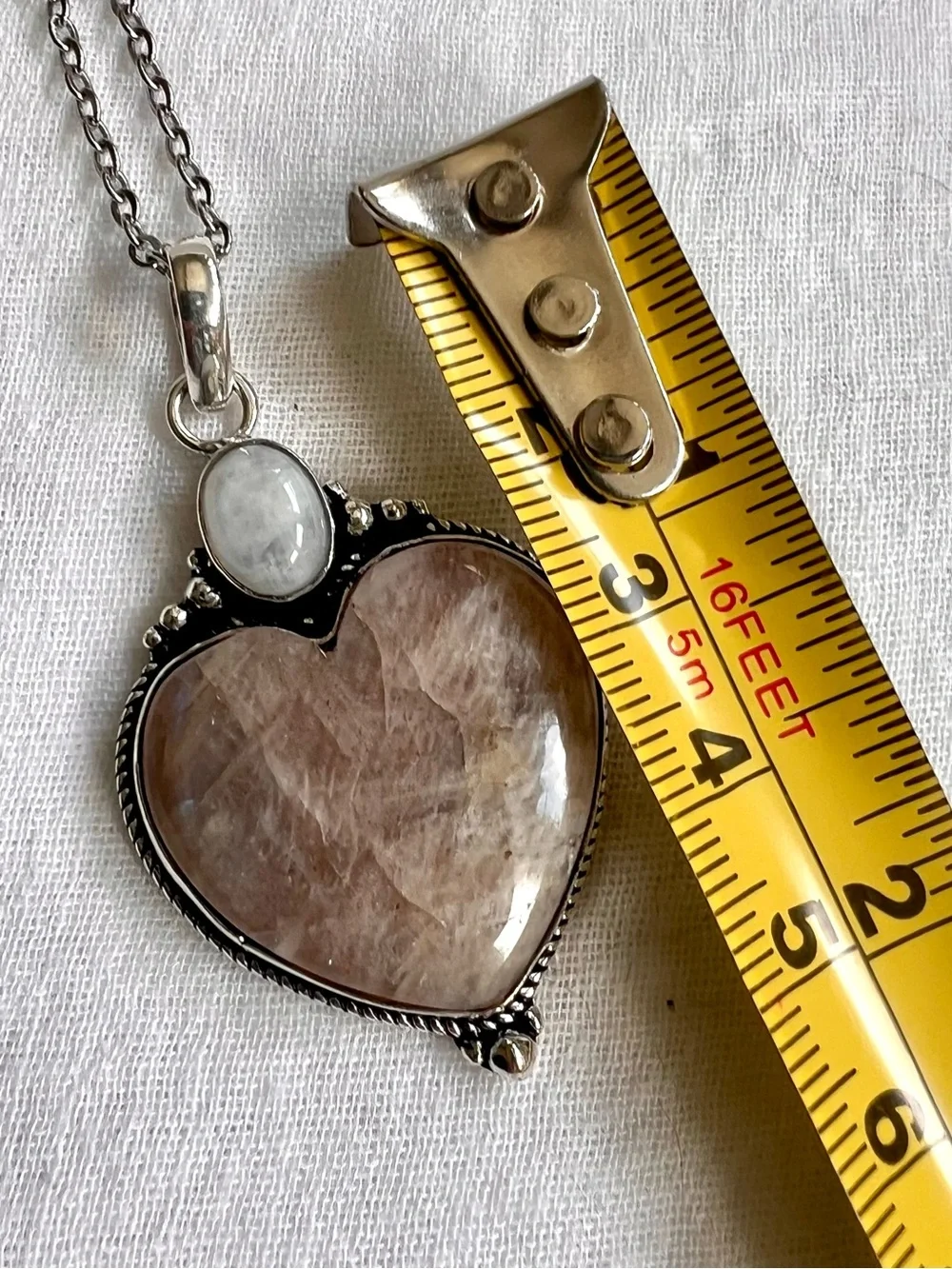 925 OMG OMG Blue Flash Peach Moonstone ❤️ Heart Pendant Necklace